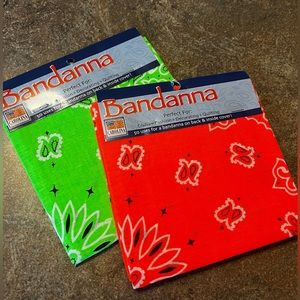 Set of 2 bandanas - neon orange and green.